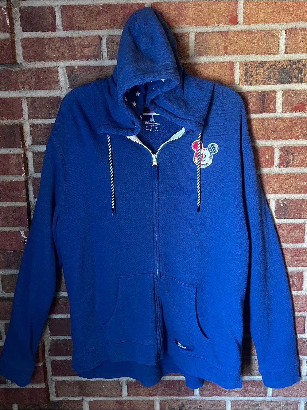 Disney Parks Men L Royal Blue Full Zip Lightweight Hoodie Patriotic Mickey